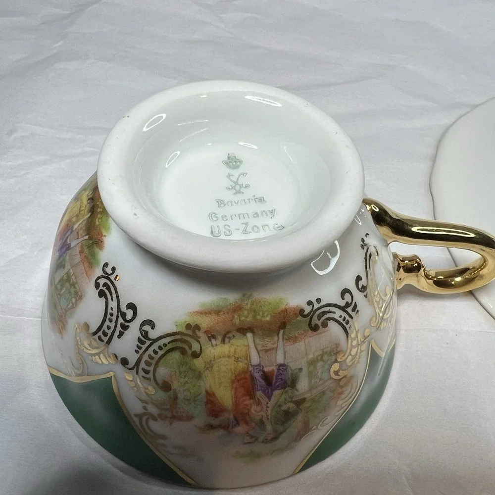 Tea Cup Bavaria Germany Post WWII US‎ Zone Dresden Demitasse Green Antique